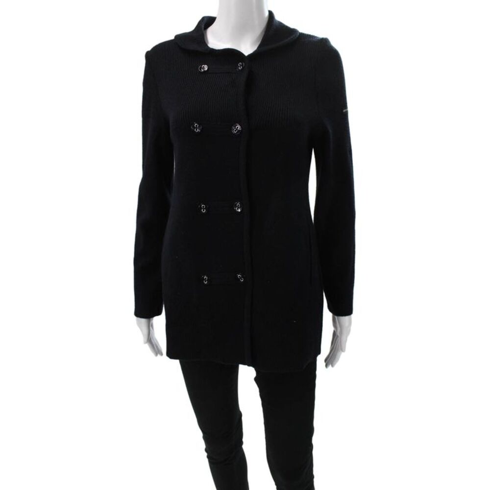 Saint James Womens Wool Coatigan Jacket Black Button Long Sleeve Size 8